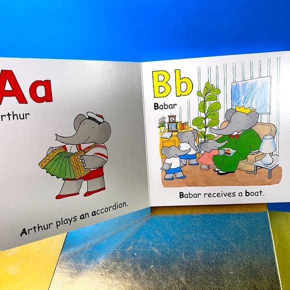 BABAR THE ELEPHANT VTG 2012 ALPHABET BOARD BOOK 7”x7” - Picture 3 of 8